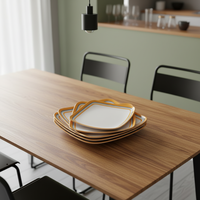 Ensemble de Plats en Mélamine Carrés Incassables avec Impression Dorée Personnalisée, Plats de Service Réutilisables de Luxe, Plats en Plastique pour Restaurant, INS Hot Pot BBQ