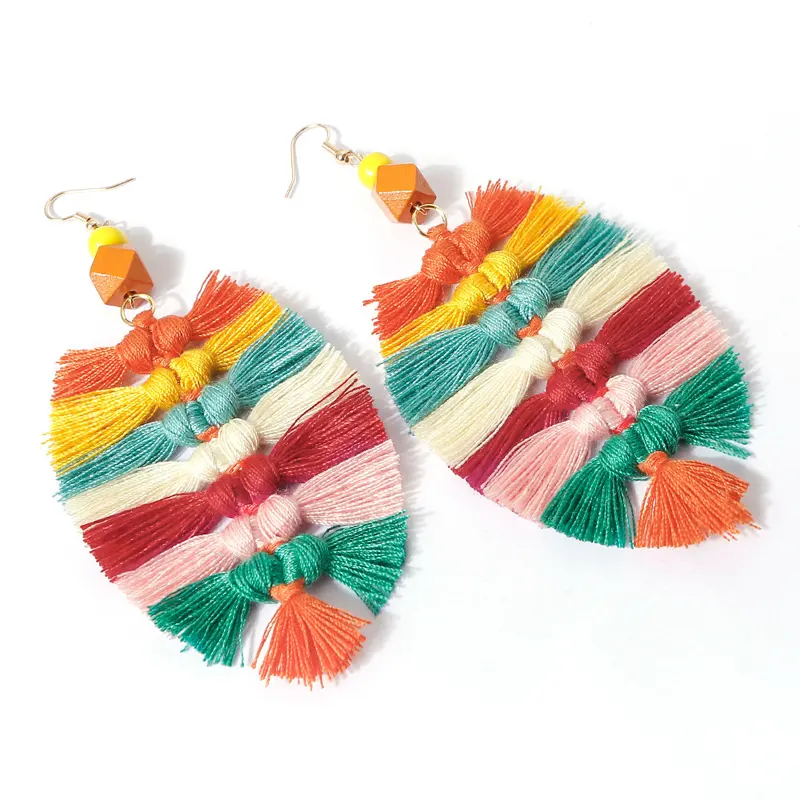 Hot Sale Boho Crocheted Fringe Earrings Jewelry Women Vintage Bohemian Long Tassel Leaf Earrings Handmade For Women 2022