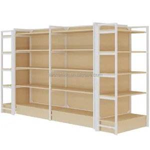 Qingdao Supermarket Wood Shelves Wall Shelf Middle Shelves Gondola For Supermarket Shop Display Retail Wth Hooks