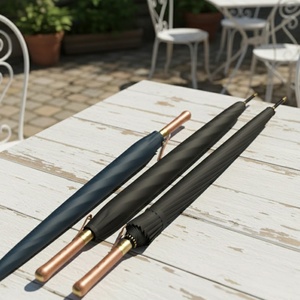 Classic Black Solid Color Straight <b>Umbrella</b> for Men Women With UPF 50 Sun Protection Large Canopy Wooden Handle Design - Product Image 6
