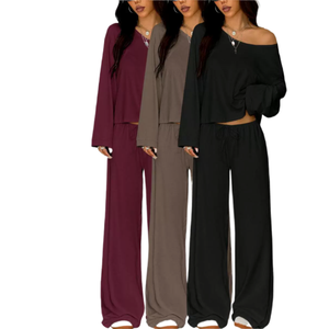 <span class=keywords><strong>เสื้อ</strong></span><span class=keywords><strong>เปิด</strong></span>ไหล่แขนยาวทรงหลวมสไตล์ยุโรป-อเมริกัน พร้อมกางเกงขายาวทรงกว้างแบบเซ็กซี่ - Product Image 2