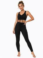 Ensemble de yoga pour femmes avec cordon de serrage, col en V, leggings taille haute à poches cargo, survêtement de fitness 2 pièces, logo personnalisé