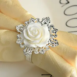 High quality white rose flower napkin ring party hotel weeding table decoration flower napkin rings