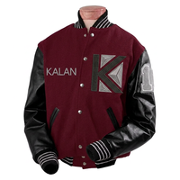 Veste universitaire en molleton de coton gris chiné pour homme KVJ101, manches en cuir brodé, patch en chenille, personnalisable, style Letterman