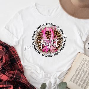 Grosir desain kaus kesadaran kanker payudara dengan Transfer panas macan tutul untuk cetak vinil DTF grafis pertarungan kanker - Product Image 3
