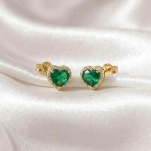 <b>Emerald</b> CZ Heart <b>Stud</b> <b>Earrings</b> In Gold Finish With Green Gemstone Design 925 Sterling Silver Or 18K Gold Filled Minimalist Gift - Product Image 2