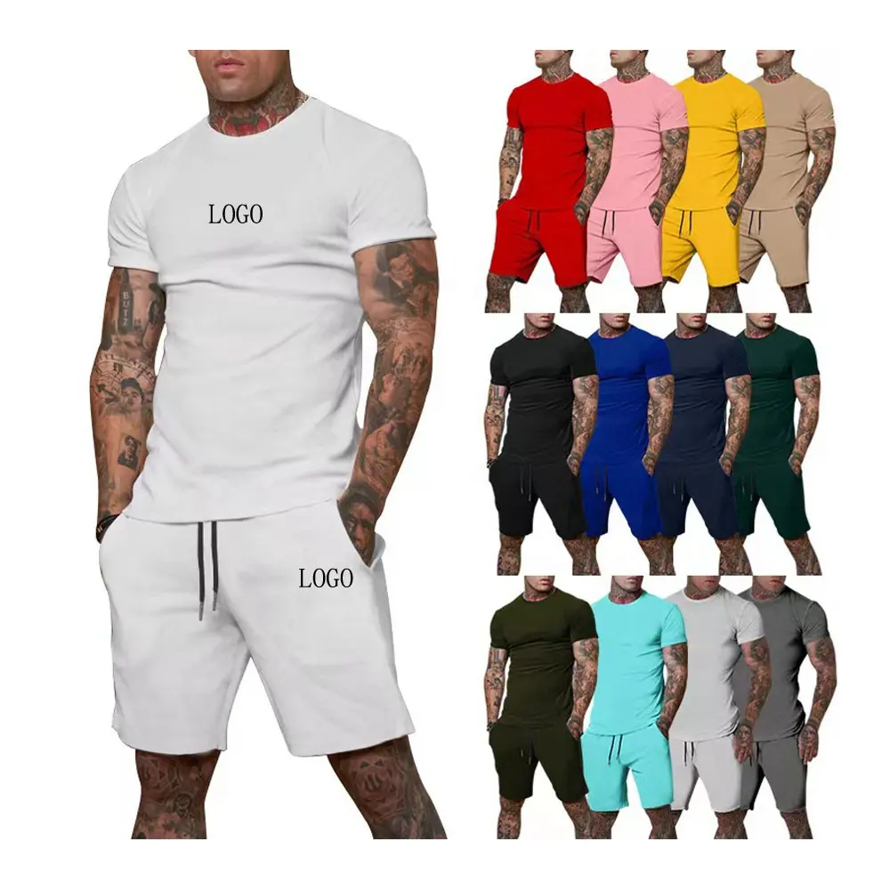 JL0622A pantaloncini Casual in bianco tinta unita Vintage alla moda Set da uomo in cotone sportivo tuta da ginnastica personalizzata Twin Set pantaloncini e maglietta da uomo