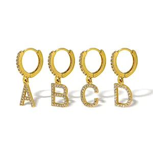2023 Trendy Earrings Gold Plated Brass Drop Earring Piercing Jewelry Femme Cartilage With A/B/C/D letter For Women