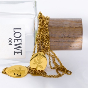 Retro Gold Plated Flower Charm Stainless Steel Waterdrop Pendant <b>Necklace</b> - Product Image 5