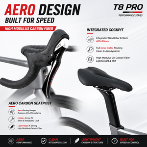 Bicicleta de <span class=keywords><strong>Carretera</strong></span> Ligera de Fibra de <span class=keywords><strong>Carbono</strong></span> T8pro 700C con Eje Pasante, <span class=keywords><strong>Manillar</strong></span> de <span class=keywords><strong>Carbono</strong></span> Integrado, 24 Velocidades, Bicicleta de Carreras para Adultos - Product Image 2