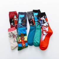 Célèbre peinture hommes fou heureux nouveauté en gros décontracté drôle coloré conception personnalisée coton mode chaussettes
