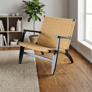 Chaise longue de jardin en teck tressé de style scandinave nordique avec accoudoirs en corde pour balcon, patio, salon et café - Product Image 5