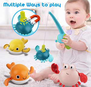 Yaylı Manyetik Balık Tutma Seti, Yüzen Balina ve Yengeç, Manyetik Olta ve Ağ, Banyo Oyuncağı - Product Image 2