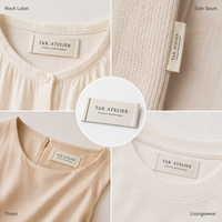 Étiquettes tissées personnalisées pour vêtements féminins : Étiquettes de vêtement cousues pour le dos et le col, en gros-grain, à bord plissé, pour chemisiers et chemises