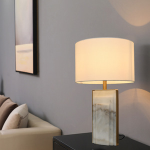 Nordic Luxury Fabric Lampen schirm Marmor Tisch leuchte Moderne dimmbare Hotel Schlafzimmer Indoor Runde LED Schreibtisch Lese lampe - Product Image 1