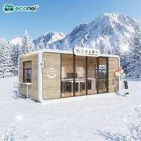 Kiosque de restauration rapide modulaire en forme de petite cabane, restaurant capsule, installation rapide, snack-bar préfabriqué pour zone commerciale de parc en acier