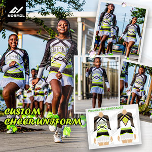 Sublimación personalizada Sparkle Rhinestone Escuela Jóvenes <span class=keywords><strong>Cheerleading</strong></span> Uniformes Manga larga <span class=keywords><strong>Cheerleading</strong></span> Uniform - Product Image 2