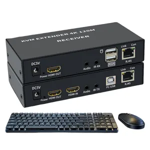 Kabel Ethernet penghantar USB KVM, 120M 4K HDMI KVM Extender lebih dari RJ45 Cat5e/6 kabel Ethernet mengirimkan USB KVM HDMI Extender Audio video mendukung Keyboard Mouse