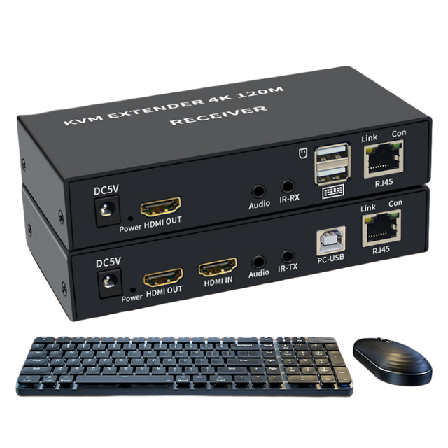 120M 4K HDMI KVM Extender Over RJ45 Cat5e/6 Ethernet Cable Transmit USB KVM HDMI Extender Audio Video Support Mouse Keyboard
