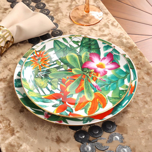 Vente en gros, ensembles de vaisselle en porcelaine osseuse de luxe, assiettes rondes au lave-vaisselle au design de forêt tropicale humide pour la maison - Product Image 4