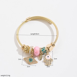 Bracelets jonc ajustables en acier inoxydable <span class=keywords><strong>avec</strong></span> pendentif œil porte-bonheur et main de Hamsa en alliage, décor de perles assorties, bijoux de mode pour femmes - Product Image 2