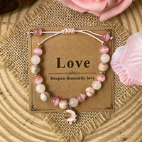 Bracelet ajustable en quartz rose naturel teinté œil de chat, perles de pierres précieuses, charme lune rose, pour la manifestation de l'amour et la guérison, bijoux pour femme