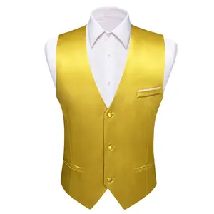 Setelan Formal pria Satin kuning Lemon, rompi bisnis kerah V 3 kancing reguler untuk setelan atau Tuxedo