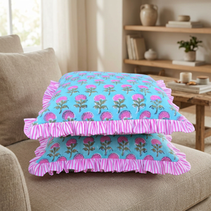 French Romantic Pastoral Ruffled Floral Printed <b>Pillow</b> Cover Frilled Lace Trim Cushion Case for <b>Sofa</b> & Bedroom Bedside Handmade - Product Image 2