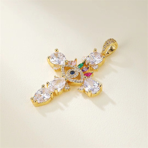 Pendentif Micro Pavé en Cristal CZ, Croix de Jésus et Oeil de Protection, Plaqué Or 18 carats, pour Fabrication de Colliers, Fournitures de Bijoux Religieux DIY - Product Image 5