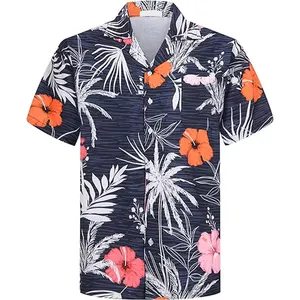 Nhà Máy Bán Hàng Trực Tiếp 100% Cotton Polyester Thiết Kế Mới Khu Nghỉ Mát Bãi Biển Hawaii Áo Sơ Mi