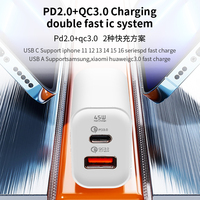 Chargeur de voyage 45W à 2 ports USB Type-C avec protection PD et OTP pour ordinateurs portables et téléphones mobiles Entrée 5V/2A