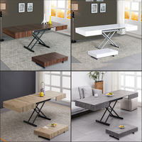 Table extensible gain de place en bois à grain de marbre avec extensions cachées pour salon