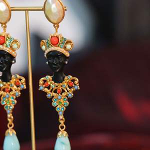 लंदन के उच्च गुणवत्ता वाले गहने पश्चिमी एंटीक विंटेज इजिप्टियन एस्क ने मोती ब्लैकमॉर नेग्रो महिला इयररिंग्स क्लिप - Product Image 3