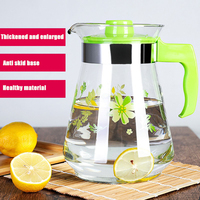 Teko Air Kaca 1500Ml, Jug Air, Pitcher Minuman Dengan Bunga Panggang