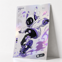 Affiches d'exposition pour fans, impression artistique personnalisée sur feuille métallisée violette, impression Anime/Manga, effet métallique, vernis 3D, UV sélectif en relief, illustration
