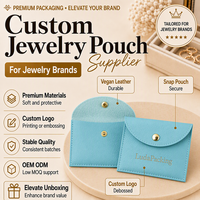 Pochette à bijoux en cuir PU, enveloppe à bouton-pression, vegan, logo personnalisé en relief, emballage cadeau en gros, sac de rangement pour bagues et boucles d'oreilles