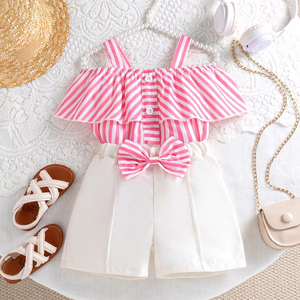 Set Estivo 2 Pezzi per <span class=keywords><strong>Bambina</strong></span> 0-3 Anni, Moda Occidentale Dolce e Carina 2026, Giacca a Maniche Corte con Pantaloncini <span class=keywords><strong>Bianchi</strong></span> - Product Image 1