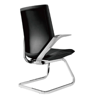 Ensemble de chaises de bureau modernes noires en cuir et maille avec accoudoirs, chaise de bureau à cadre chromé pour salle de conférence, réception, bureau