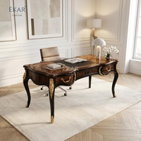 Bureau de direction en marqueterie dorée Sovereign |   Table d'écriture classique française de luxe en laque noire - EKAR