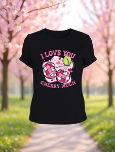 T-shirt da donna I Love You Cherry Much, girocollo, manica corta, per San Valentino, casual, alla moda, taglie forti, in cotone stampato - Product Image 2