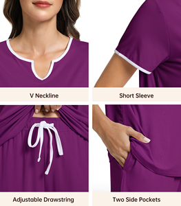 Conjunto de Ropa de Dormir de Fibra de Bambú Azul Claro para Mujer, Manga Corta, Cuello en V, Pijama Casual de Verano, Disponible para Envío Inmediato, Suave y Cómodo - Product Image 5