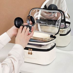 Estuche de Maquillaje de PU de Doble Capa, Organizador de Cosméticos de Viaje, Bolsa de Aseo para el Cuidado de la Piel - Product Image 2