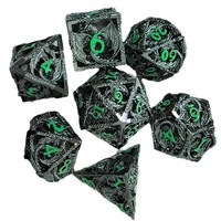 Ensemble de 7 dés de luxe polyédriques en métal, motif feuille, creux et durables, accessoires de jeu de société, emballage personnalisable