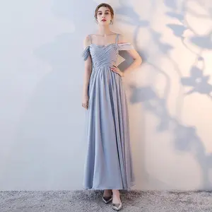 2022 Hot Selling Long Slimming Evening Gown Grey Bridesmaid Dress Silk Girl Wedding Party Dress
