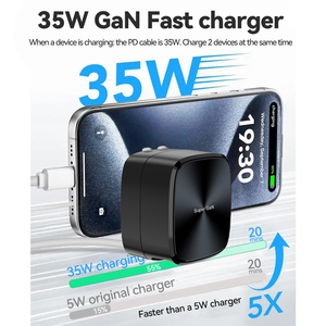 Cargador de cable retráctil de carga rápida Cargador de pared Gan Cargador de pared Usb C Tipo C 35W Carga rápida para teléfono - Product Image 6