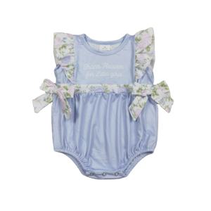 Mono de burbujas para bebé niña con lazo azul cielo y flores, cremallera oculta, de algodón y elastano, tejido de estambre informal para recién nacidos, ¡gran oferta! - Product Image 1