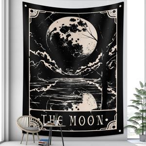 Negro blanco bruja <span class=keywords><strong>Tarot</strong></span> tarjeta patrón manta tapiz colgante de pared brujería decoración psicodélica - Product Image 3