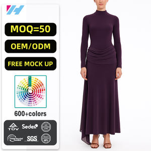 فستان شيفون نسائي أنيق بأكمام طويلة مصنوع حسب الطلب بالجملة، فستان ماكسي منسوج قابل للتنفس وصديق للبيئة مع خصر مجعد - Product Image 1