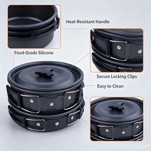 <span class=keywords><strong>Outdoor</strong></span> Camping Kookgerei <span class=keywords><strong>Set</strong></span> voor 2 3 personen Opvouwbare geanodiseerde aluminium pot Koekenpan met deksels voor wandelen Trekking - Product Image 6