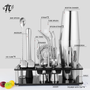 Ensemble de shaker à cocktails <span class=keywords><strong>Boston</strong></span> de 23 pièces, nouvelle arrivée 2025, en acier inoxydable, kit de barman avec support en acrylique et 4 glaçons - Product Image 4